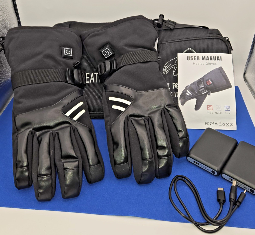 Heated Gloves Rechargeable w/ Dual Batteries 3 Heat Levels Winter Ski Large